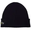 Lacoste Ribbed Wool Beanie - Unisex In Black In Blue