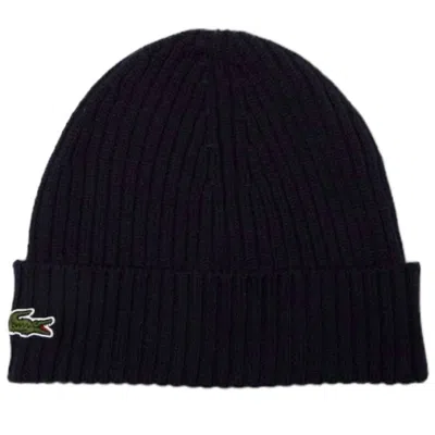 LACOSTE RIBBED WOOL BEANIE - UNISEX IN NAVY BLUE