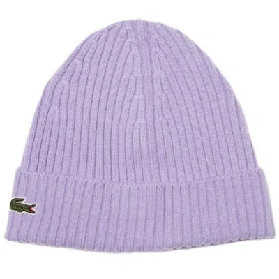Lacoste Ribbed Wool Beanie - Unisex In Purple