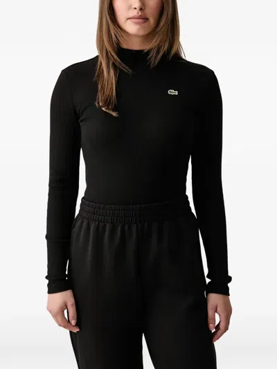 Lacoste Ribbed-knit High-neck Top In Black