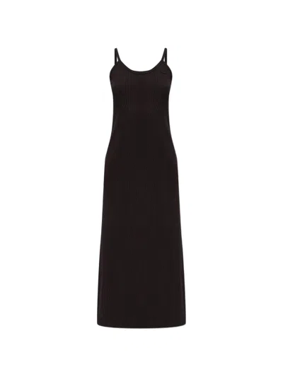 Lacoste Ribbed-knit Logo-patch Dress In Black