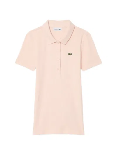 Lacoste Ribbed-knit Logo-patch Polo Shirt In Pink