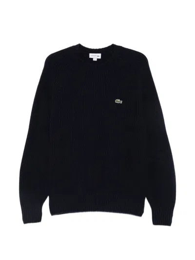 Lacoste Ribbed-knit Raglan-sleeve Sweater In Black