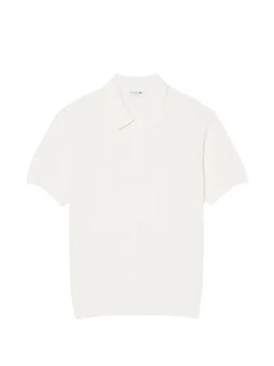 Lacoste Ribbed-knit Short-sleeve Polo Shirt In Neutral