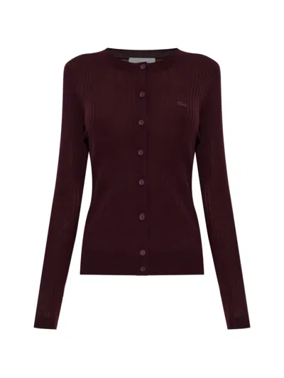 Lacoste Ribbed-knit Wool Cardigan In Purple