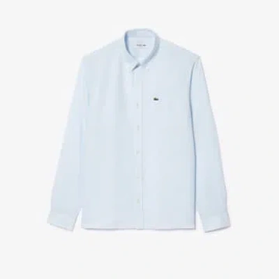Lacoste Rill Blue Linen Long Sleeve Shirt In Light Blue