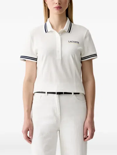 Lacoste Roland Garros Logo-embroidered Polo Shirt In White