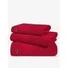 Lacoste Rouge Le Croco Logo-embroidered Organic Cotton Bath Sheet 100cm X 150cm Bath Sheet In Rouge