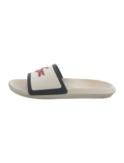 Pre-owned Lacoste Rubber Graphic Print Slides In White