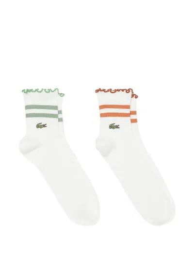 Lacoste Ruffled Striped Socks (set Of Two) In White