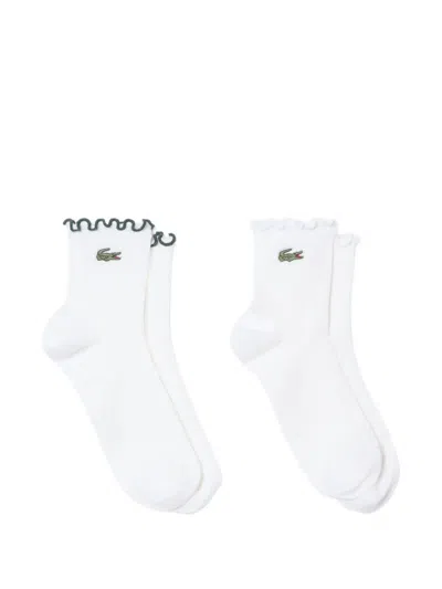 Lacoste Ruffled-trim Ribbed Socks (set Of Two) In White