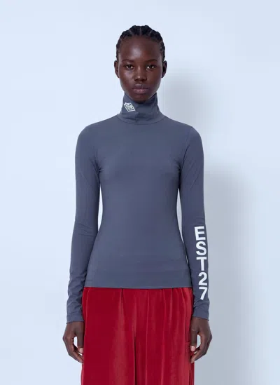 Lacoste Runway High Neck Printed Stretch T-shirt In Blue