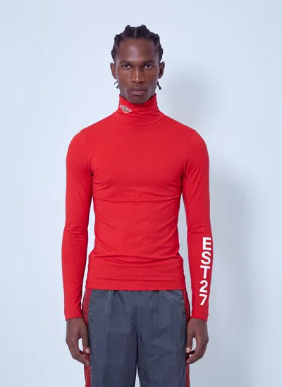 Lacoste Runway High Neck Printed Stretch T-shirt In Red