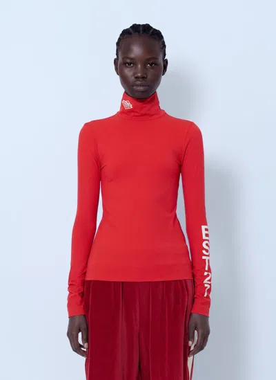 Lacoste Runway High Neck Printed Stretch T-shirt In Red