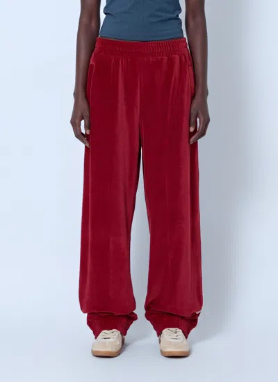 Lacoste Runway Loose Fit Velour Joggers In Red