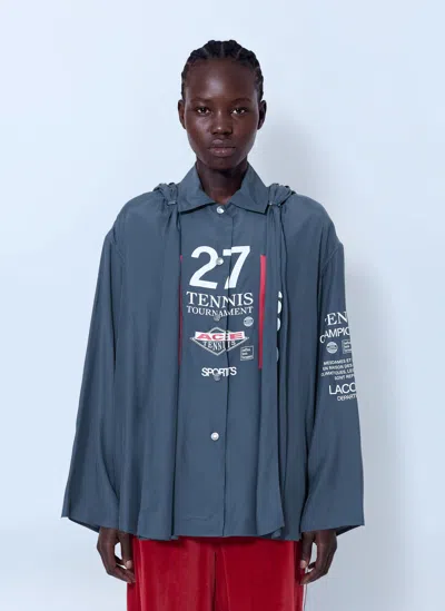 Lacoste Runway Oversized Hooded Print Shirt In Blue