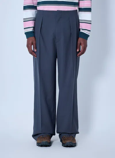 Lacoste Runway Straight Fit Tailored Jacquard Pants In Blue