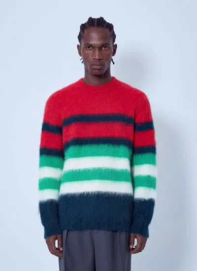 Lacoste Runway Striped Brushed Alpaca Blend Piqué Sweater In Multi