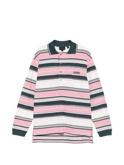 Lacoste Runway Striped Long-sleeve Polo Shirt In Pink