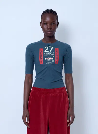 Lacoste Runway Zipped Printed Stretch T-shirt In Blue
