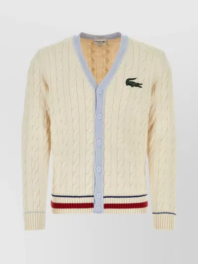 Lacoste Sand Cotton Blend Cardigan In Multi