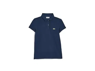 Lacoste Scallop Collar Polo (big Kid) Girl's T Shirt Marine: Sm (big Kid) In Blue