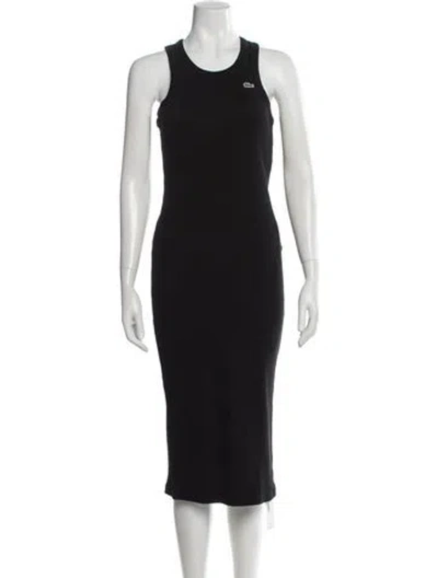 Pre-owned Lacoste Scoop Neck Midi Length Dress In Black