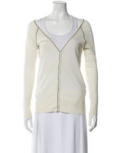 Pre-owned Lacoste Scoop Neck Sweater In White