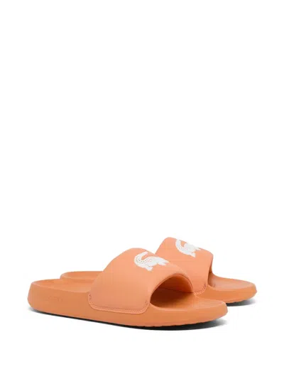Lacoste Serve Crocodile-embossed Slides In Orange