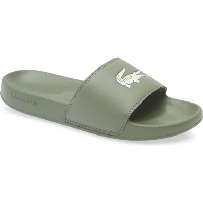 Lacoste Serve Slide Sandal In Khaki/white