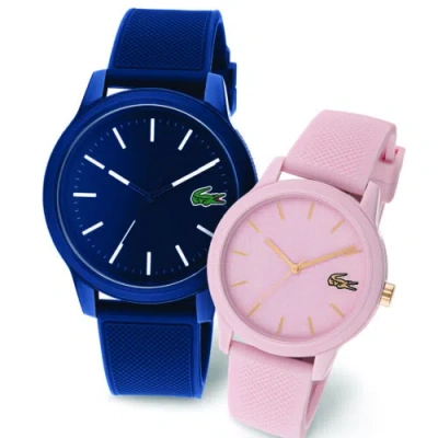 Pre-owned Lacoste Set 2  Watches 12.12 Unisex Tr90 Quartz Watch Blue/pink, (model: 2070008)