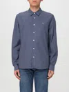 Lacoste Organic Cotton Denim Shirt With Embroidered Crocodile Logo In Blue