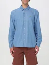 Lacoste Organic Cotton Denim Shirt With Embroidered Crocodile Logo In Gnawed Blue