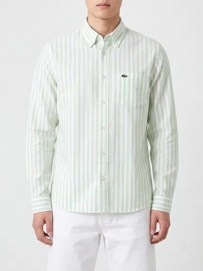 Lacoste Striped Cotton Shirt In Green