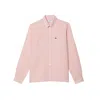 Lacoste Pink Linen Shirt With Straight Cut Collar In Pink