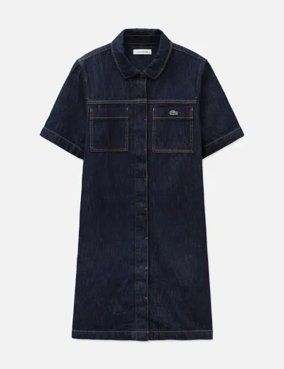 Lacoste Short Sleeved Denim Dress In Blue/蓝色/藍色/블루/ブルー
