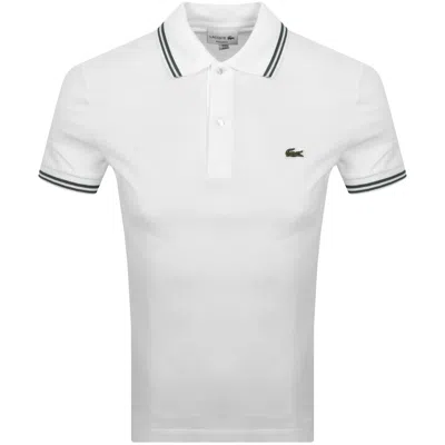 Lacoste Ribbed Collar Cotton Piqué Polo Shirt In White