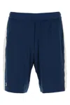 Lacoste Striped Elastic Waistband Shorts With Side Stripes In Blue