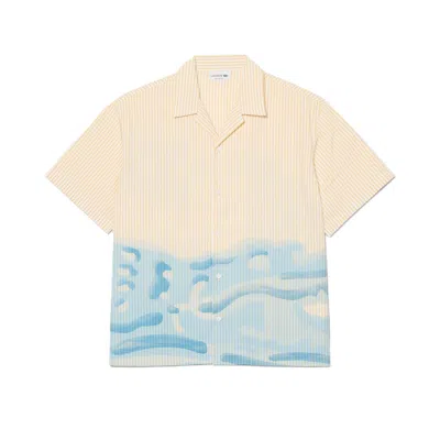 Lacoste Short-sleeve Camp Collar Shirt With Abstract Waves In Neutral