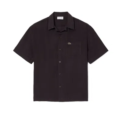 Lacoste Short-sleeved Button-up Shirt With Classic Collar In Black