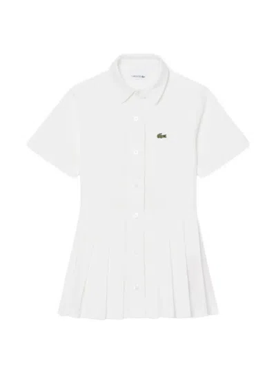 Lacoste Kids' Short-sleeved Pleated Dress In White