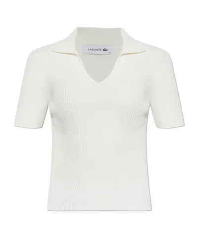 Lacoste Ribbed-knit V-neck T-shirt In White