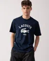 Lacoste Signature Croc Print Cotton T-shirt In Blue