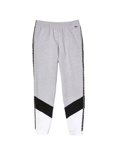 Lacoste Signature Striped Colourblock Fleece Track Pants In Silver