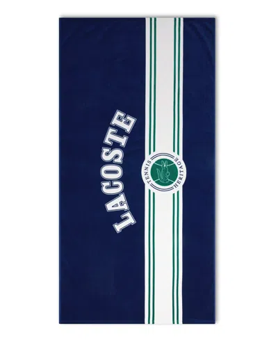 Lacoste Single Badge Cotton Beach Towel, 36" X 72" In Blue