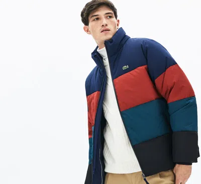 Pre-owned Lacoste Size L Xl Men's Detachable Hood Quilted Water-resistant Down Jacket In Navy Blue