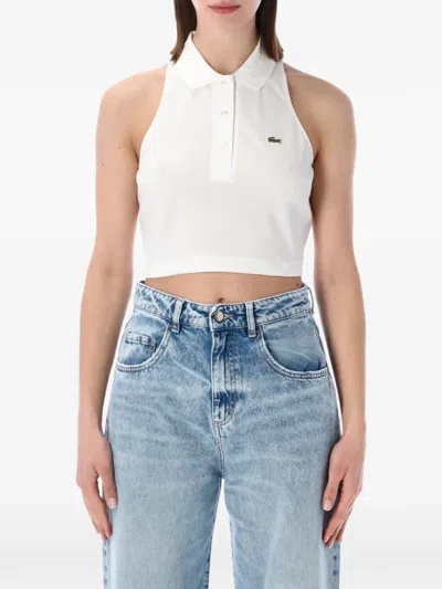 Lacoste Sleeveless Cropped Polo Shirt In White