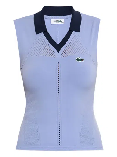 Lacoste Sleeveless Knitted Polo Top In Blue