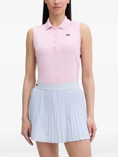 Lacoste Sleeveless Logo-patch Polo Shirt In Pink