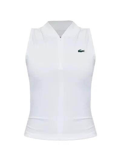 Lacoste Sleeveless Stretch Dual Fabric Tennis Polo Shirt In White